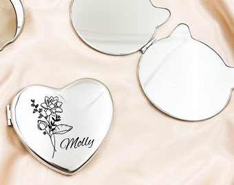 Miroir compact gravé, miroir de poche personnalisé, cadeaux pour femme, famille, ami, soeur, fille, maman, demoiselle d'honneur, cadeaux d'anniversaire, cadeau collègue