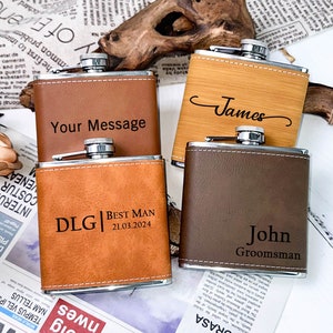 Personalized Leather Flask for Men, Gifts for Dad/Father, Groomsman Gift, Engraved Hip Flask, Best Man Flask, Boyfriend Gift, Wedding Favor