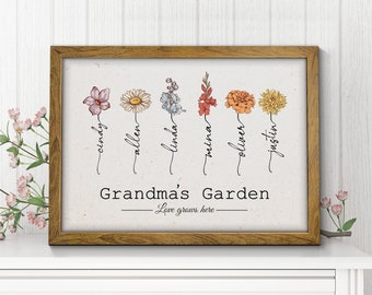 Personalised Family Flower Birth Month Print, Mothers Day, Friend Family, Nanny, Nana, Mom, Granny, For Mum, Thank You Gift, Grandmas Garden