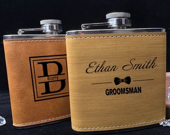 Custom 6oz Hipflask, Custom Leather Engraved Flask, Gift for Groom, Boyfriend Gifts, Wedding Party Favors, Wedding Gift Idea,Valentine's Day