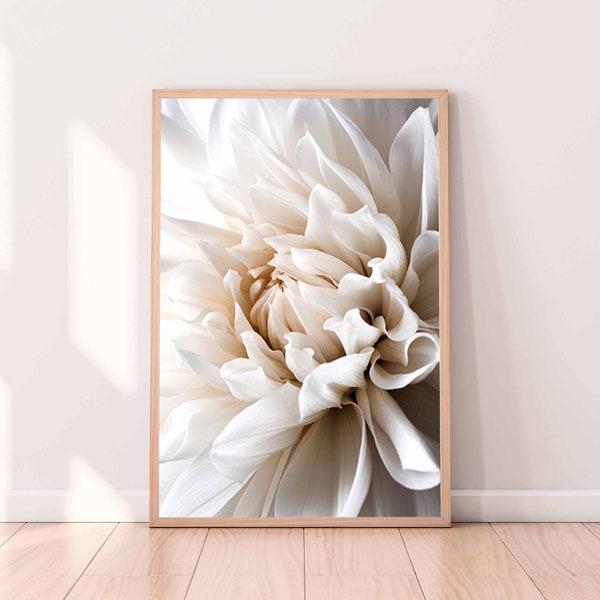 white dahlia Poster, printable artwork, white flower poster, Minimalist floral art painting, printable art, digital artwork