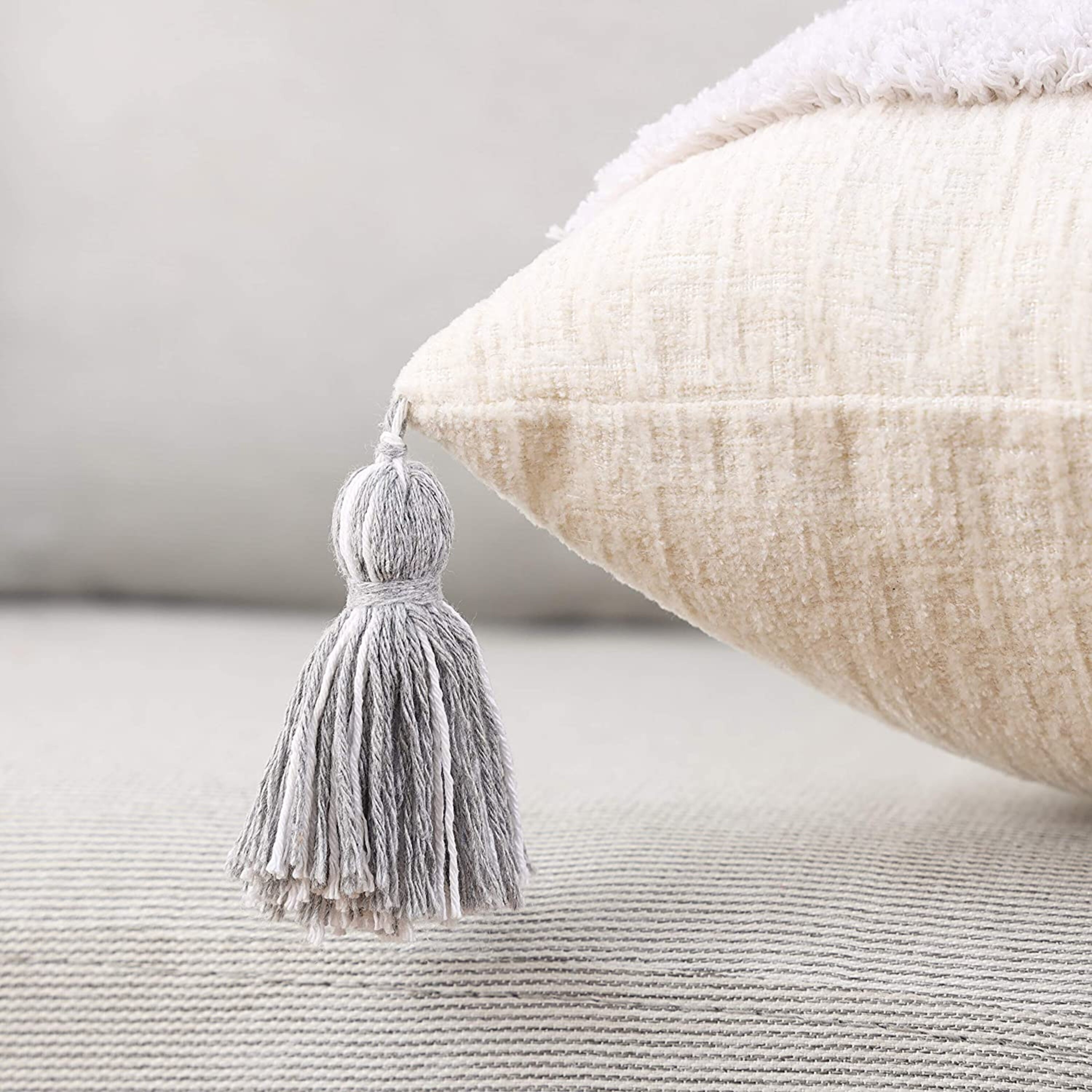 Throw Pillow Cover Lovely Tassel 12x20 Grey Boho HandWoven Etsy