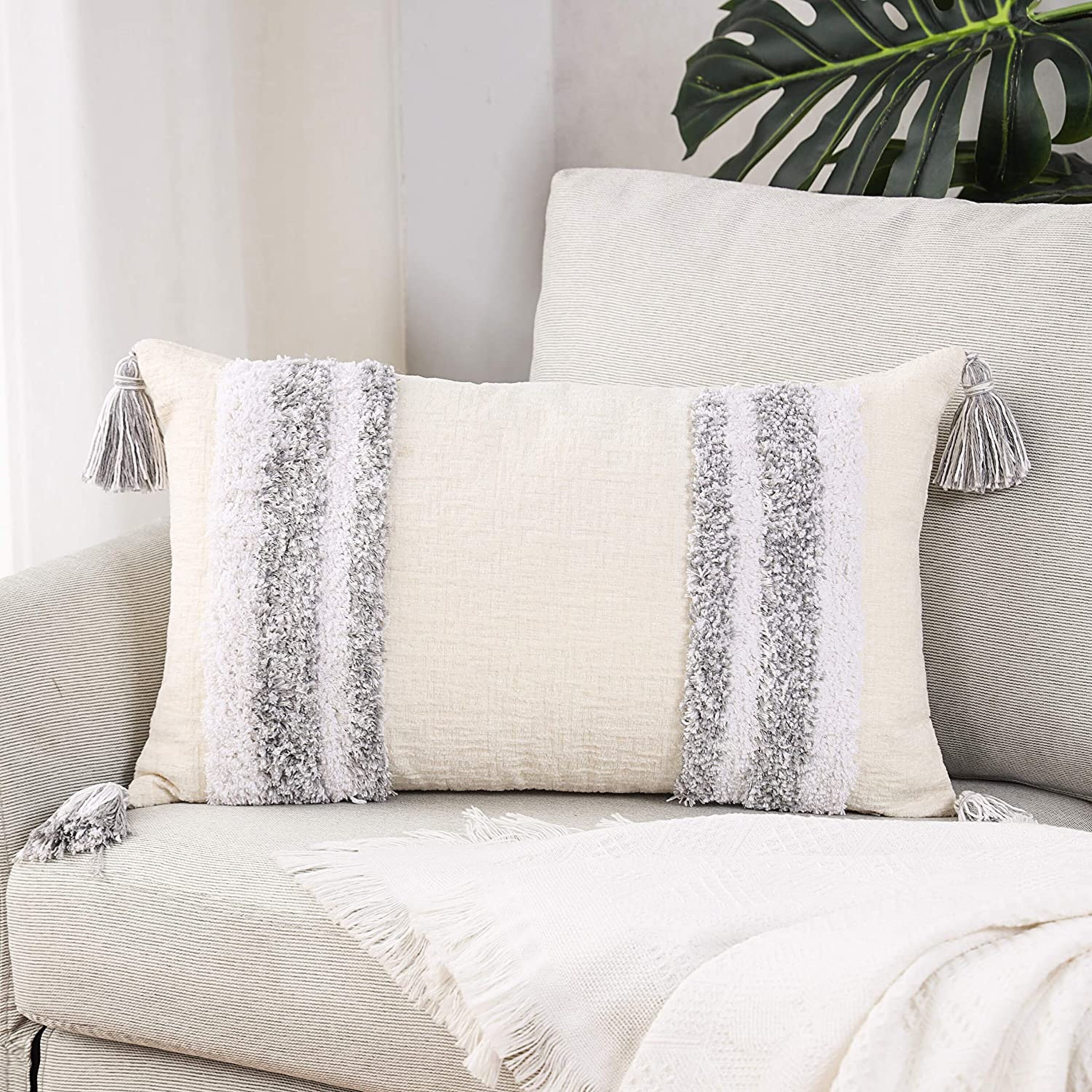 Throw Pillow Cover Lovely Tassel 12x20 Grey Boho HandWoven Etsy