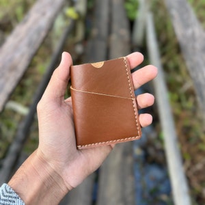 Cartera de cuero Veg Tan, Tarjetahabiente de cuero minimalista Slim, Cartera de bolsillo frontal, Monedero hecho a mano