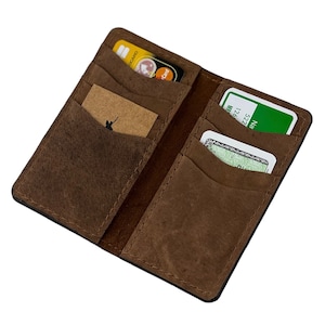 Cartera larga para hombre, cartera plegable para hombre y mujer, tarjetero, 8 ranuras para tarjetas y 2 compartimentos deslizantes, caballo corriendo hecho a mano