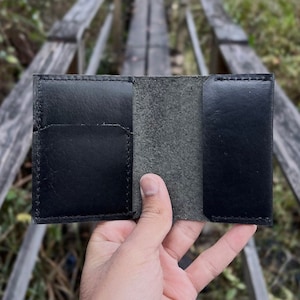 Carteras de cuero para hombres y mujeres, titular de tarjeta de crédito plegable minimalista, billetera de bolsillo frontal, monedero delgado hecho a mano - Running Horse Wallets