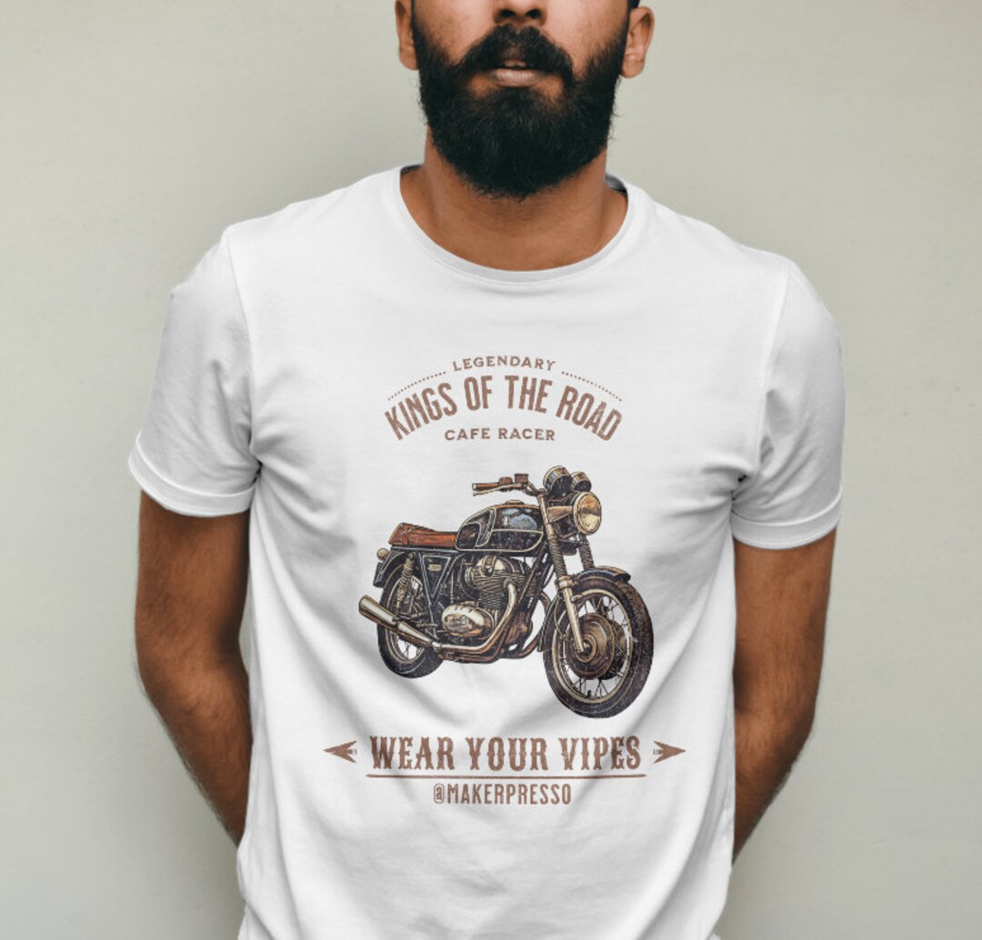 T-shirt Coton 100 T-Shirt Motard Vintage Cafe Racer - Coton 100% - Idée Cadeau Homme - Coupe Classique Vêtement Motard Homme