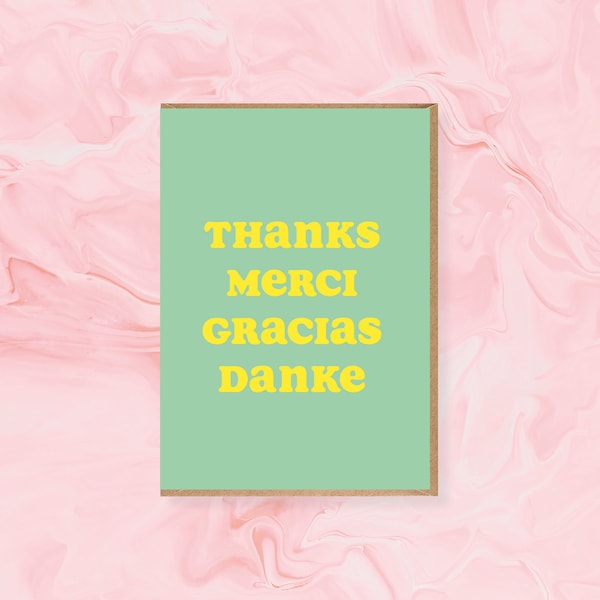 International Thank You Card - thank you, merci, danke, gracias A6 Greetings Card