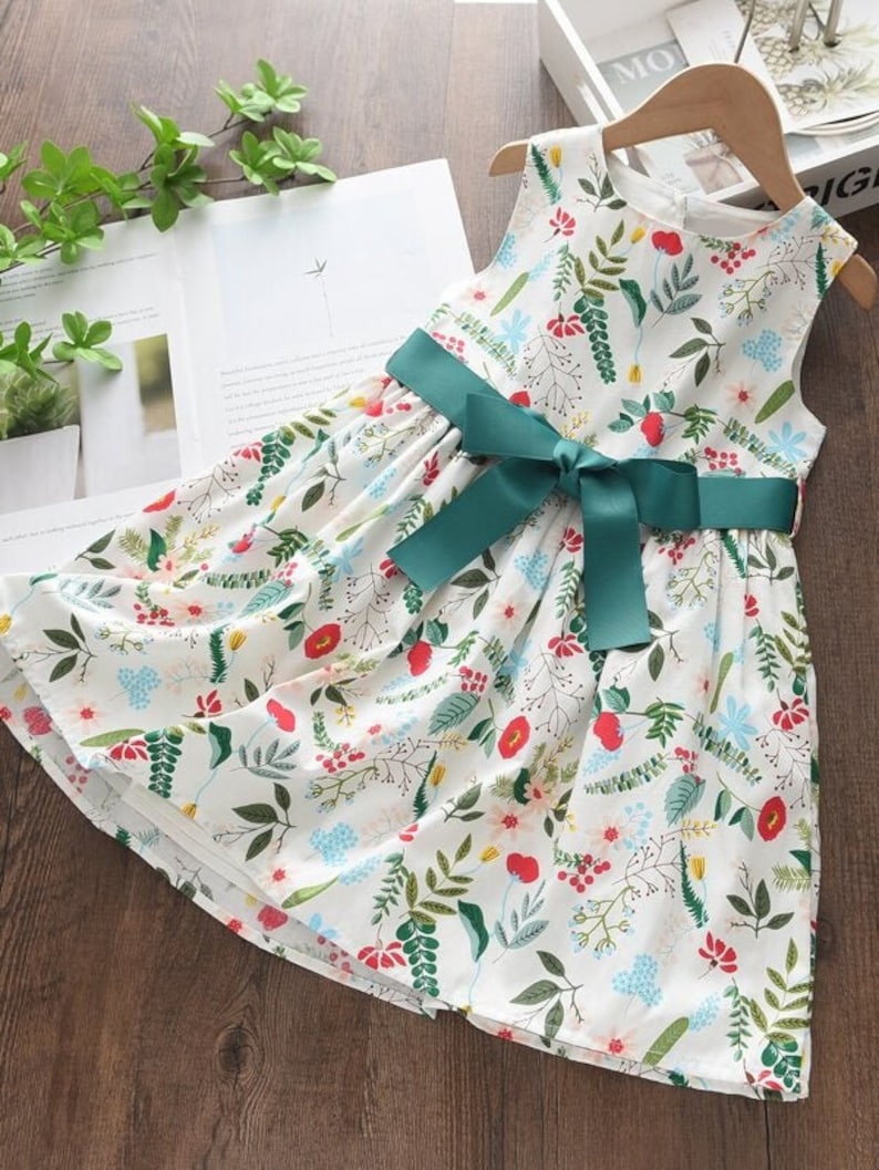 Toddler Girl Birthday Dress Toddler Girls Plants Print Belted Dress Floral Dress For Baby Girl Birthday Gift For Girl