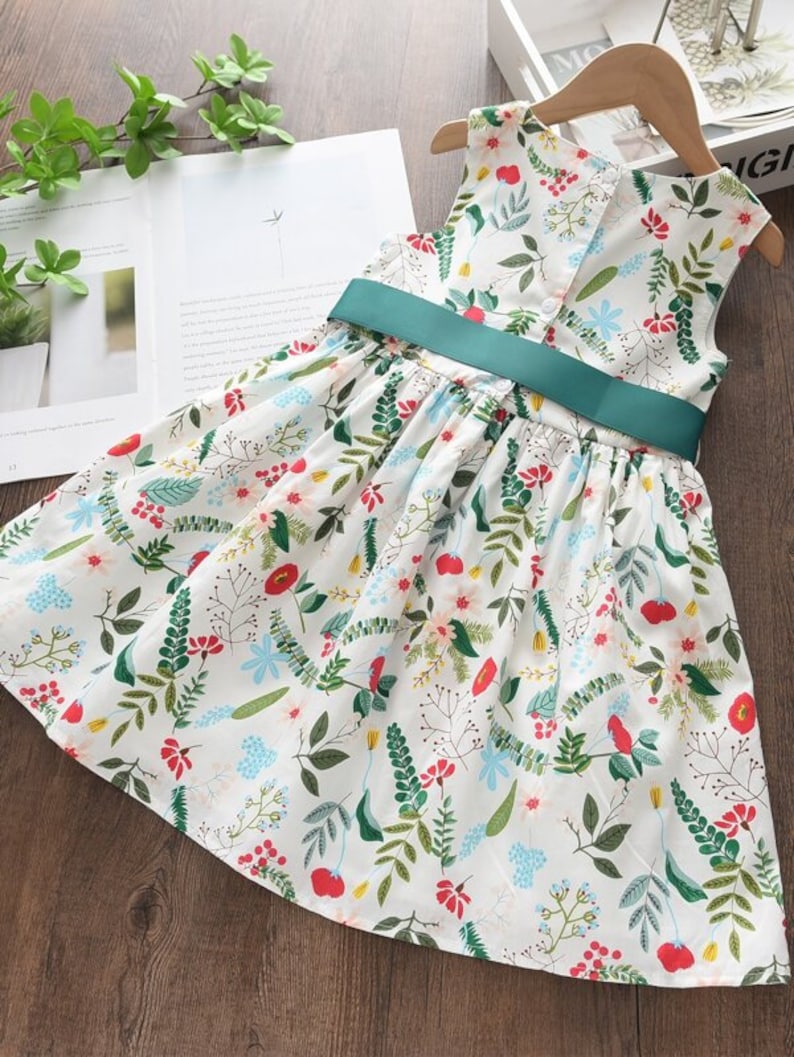 Toddler Girl Birthday Dress Toddler Girls Plants Print Belted Dress Floral Dress For Baby Girl Birthday Gift For Girl