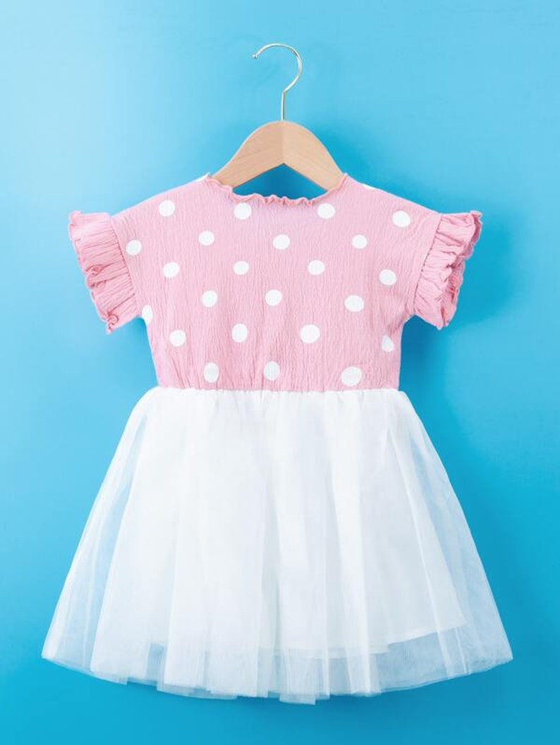 Toddler Girls Polka Dot Lettuce Trim Babydoll Dress Birthday Gift For Toddler Girl Cute Toddler Girl Dress
