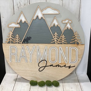 Personalized 18" Mountains Round/Custom Sign/Nursery