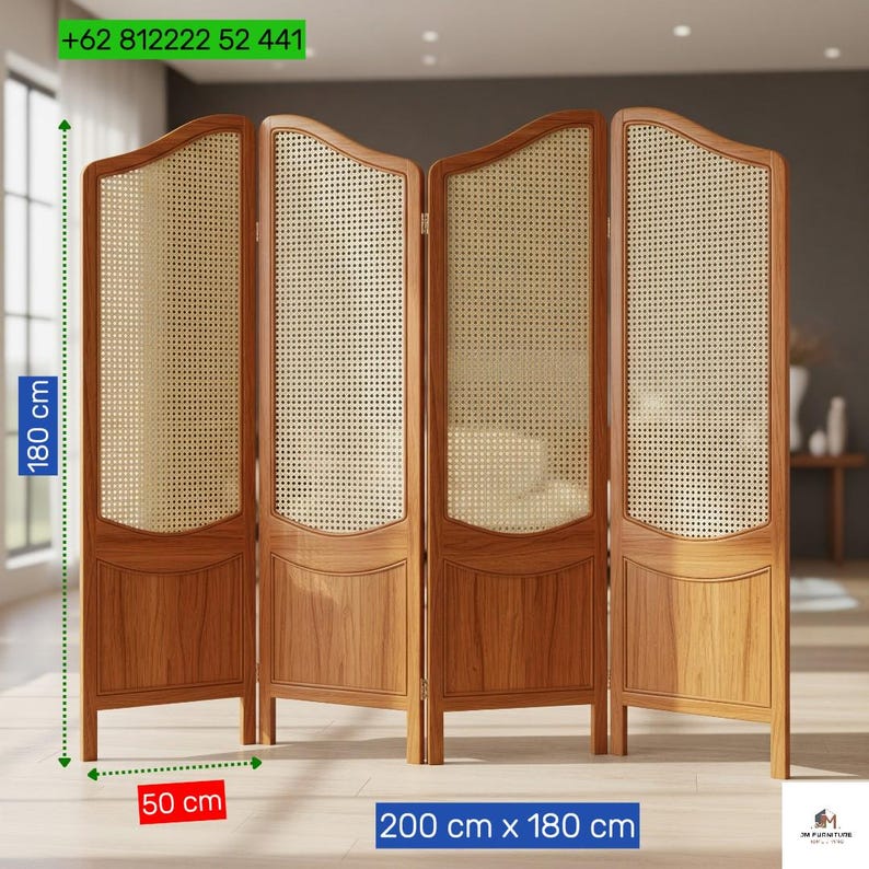 Room Divider | Natural Rattan Room Divider | 4 Panel Cane Wood Folding ...