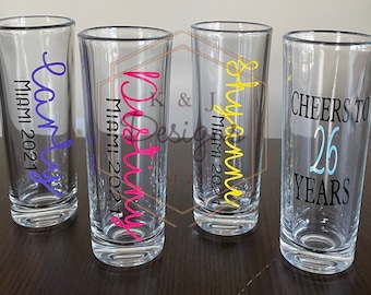 Personalized Shot Glasses- Party Favors for any occasion- Bachelor/bachelorette shot glasses- Birthday Party Shot Glasses