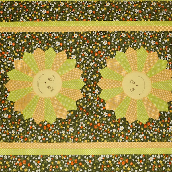 Baby Quilt with Suns in orange, green and yellow