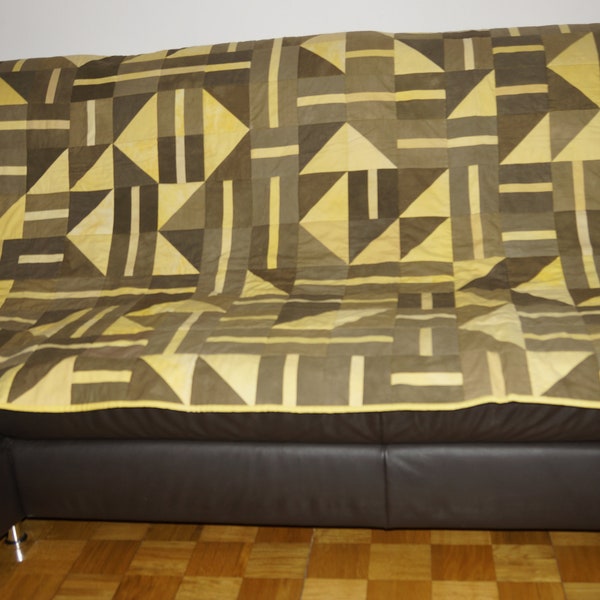 Brown-Yellow quilt made of naturally dyed fabric