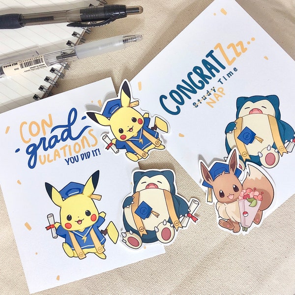 Cute Pokemon Graduation Matte Stickers & Greeting Cards