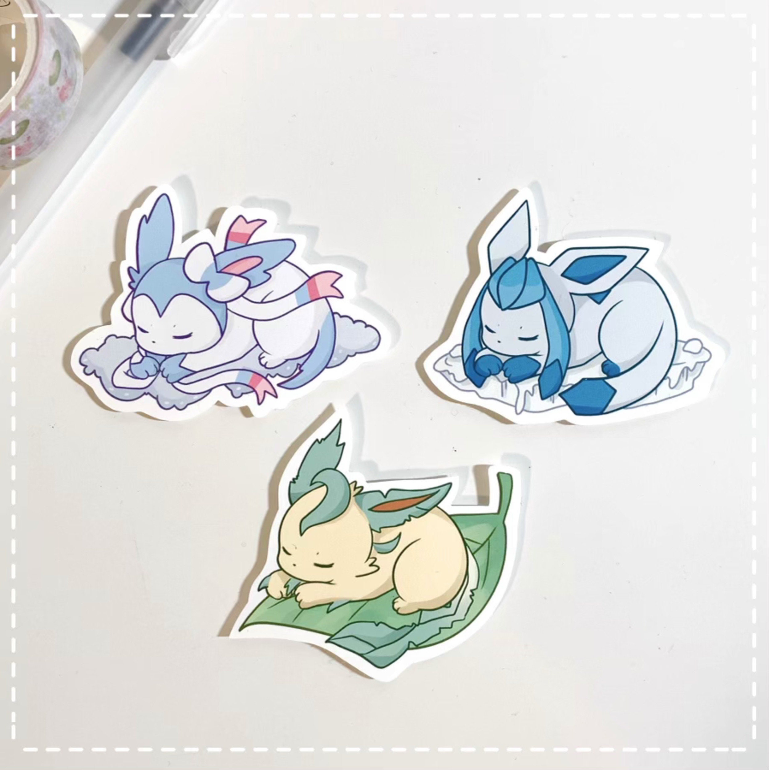 Neon Shiny Eevee Evolution Pack all 9 Pokemon Stickers 