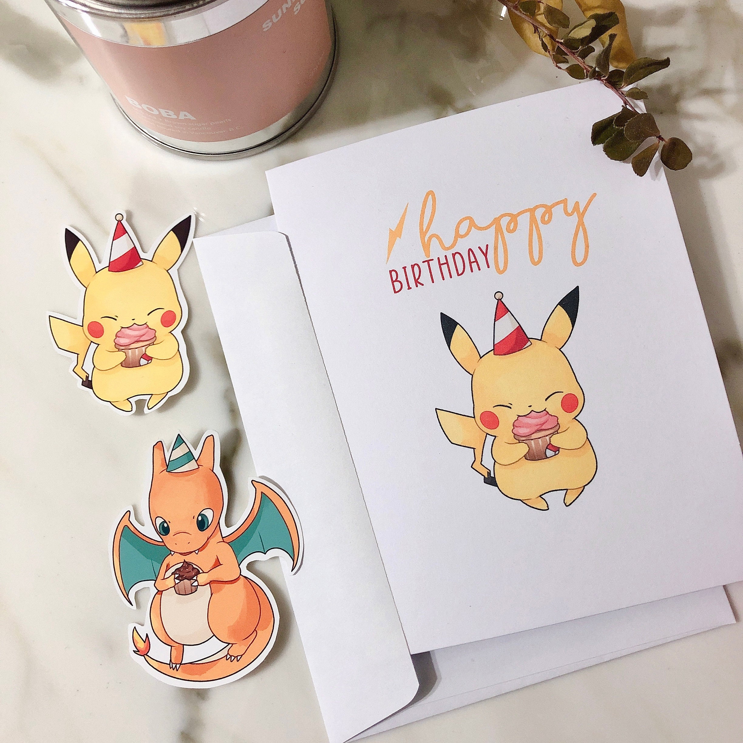 Pokemon Birthday Matte Stickers &amp; Greeting Cards | Etsy