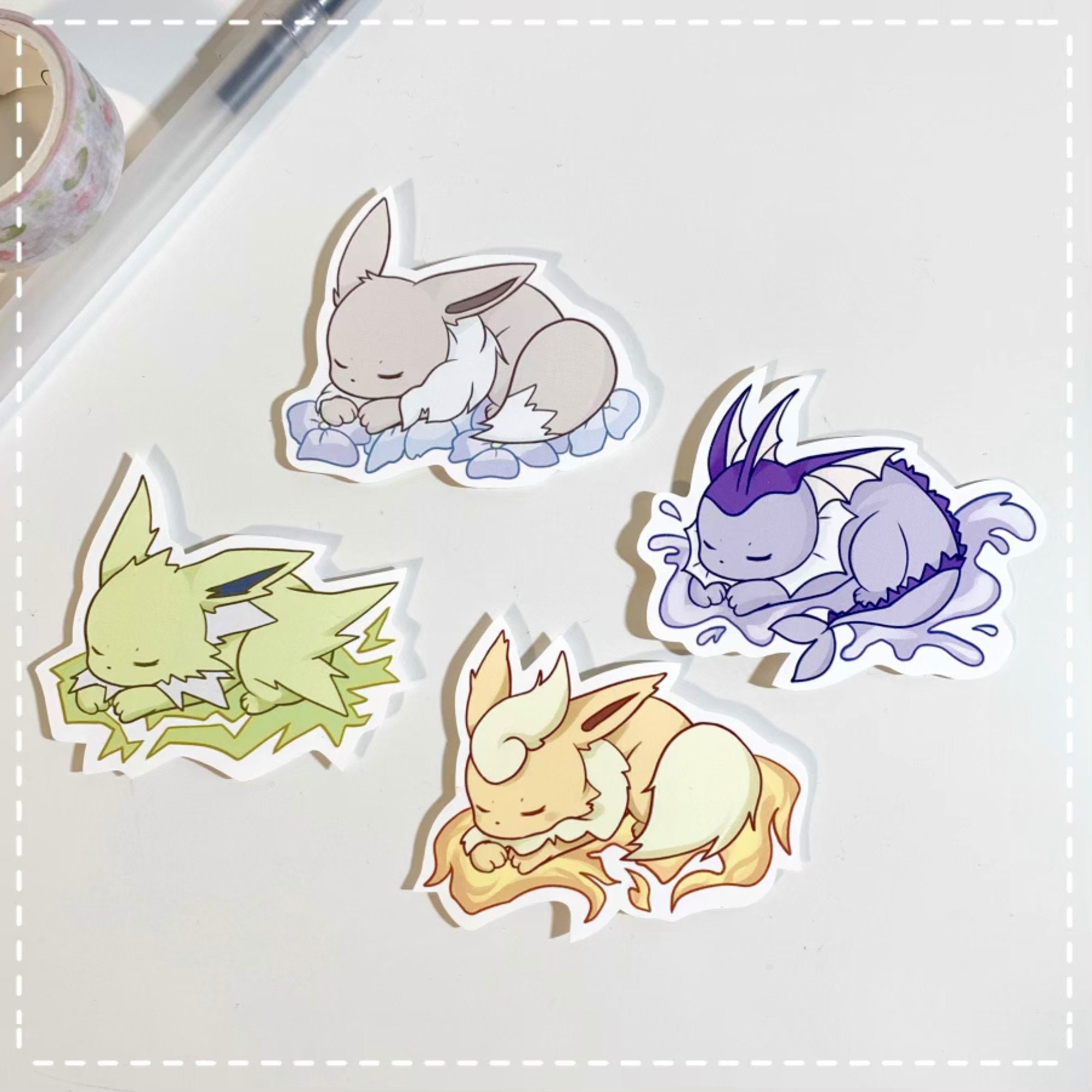 Neon Shiny Eevee Evolution Pack all 9 Pokemon Stickers 