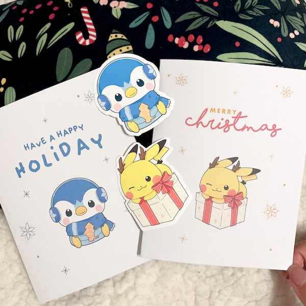 Cute Pokemon Holiday Christmas Matte Stickers & Greeting Cards