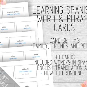 Learning Spanish Card Set 3 Printable Word and Phrase Cards | Etsy