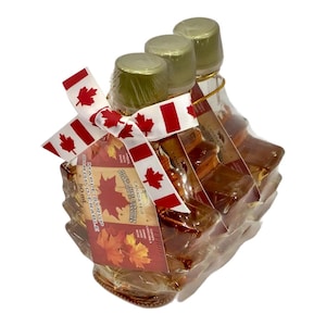 3er Pack Ahornflaschen mit 50ml feinstem Ahornsirup aus Kanada.