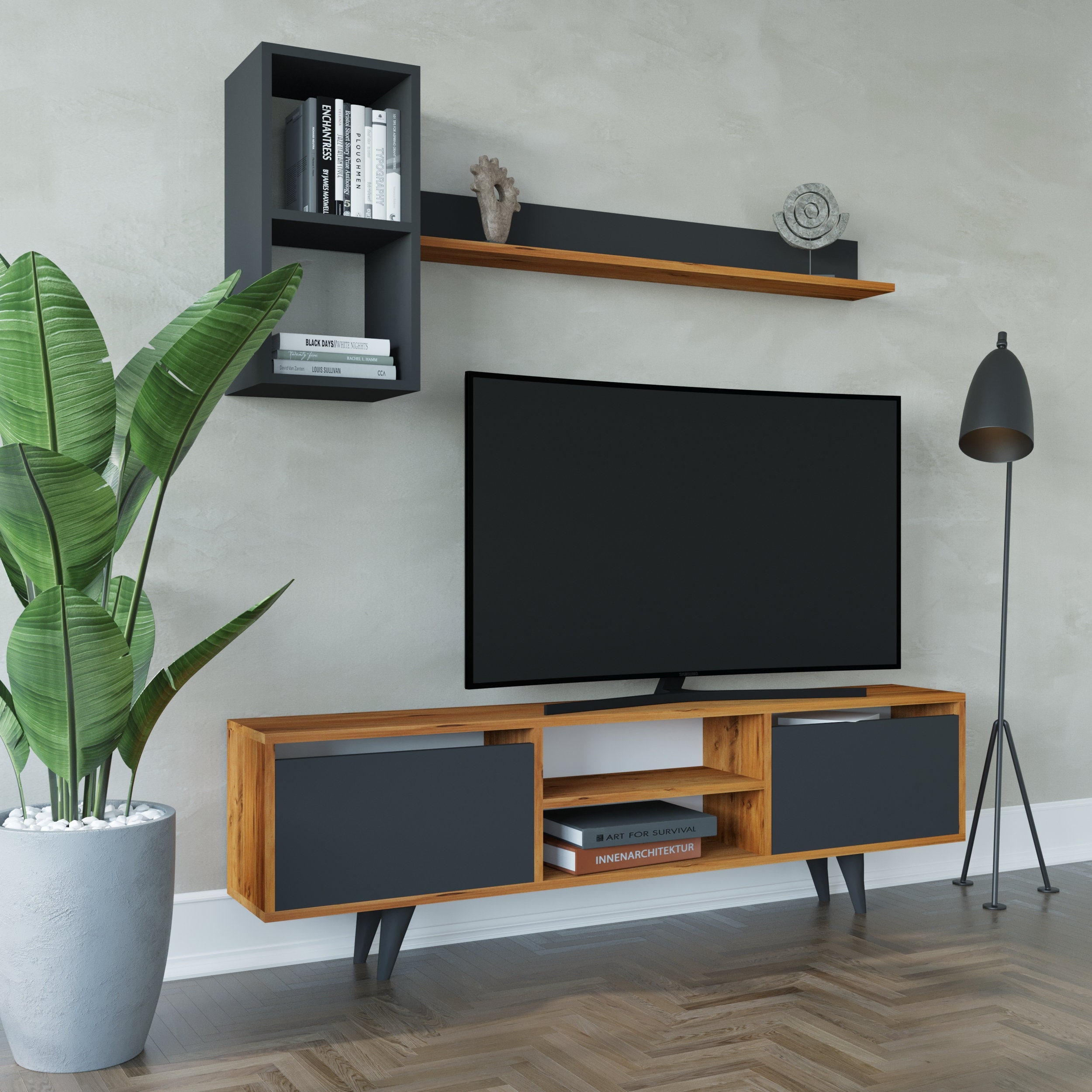 Wodïd Nordic TV Unit TV Console Set with L Shaped Shelves Etsy