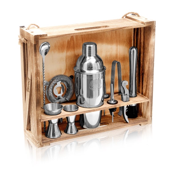 PAVOCI Cocktail Making Set 11-piece Cocktail Shakers Bartender Kit Premium  Stainless Steel Cocktail Maker With Wooden Stand and Accessories 