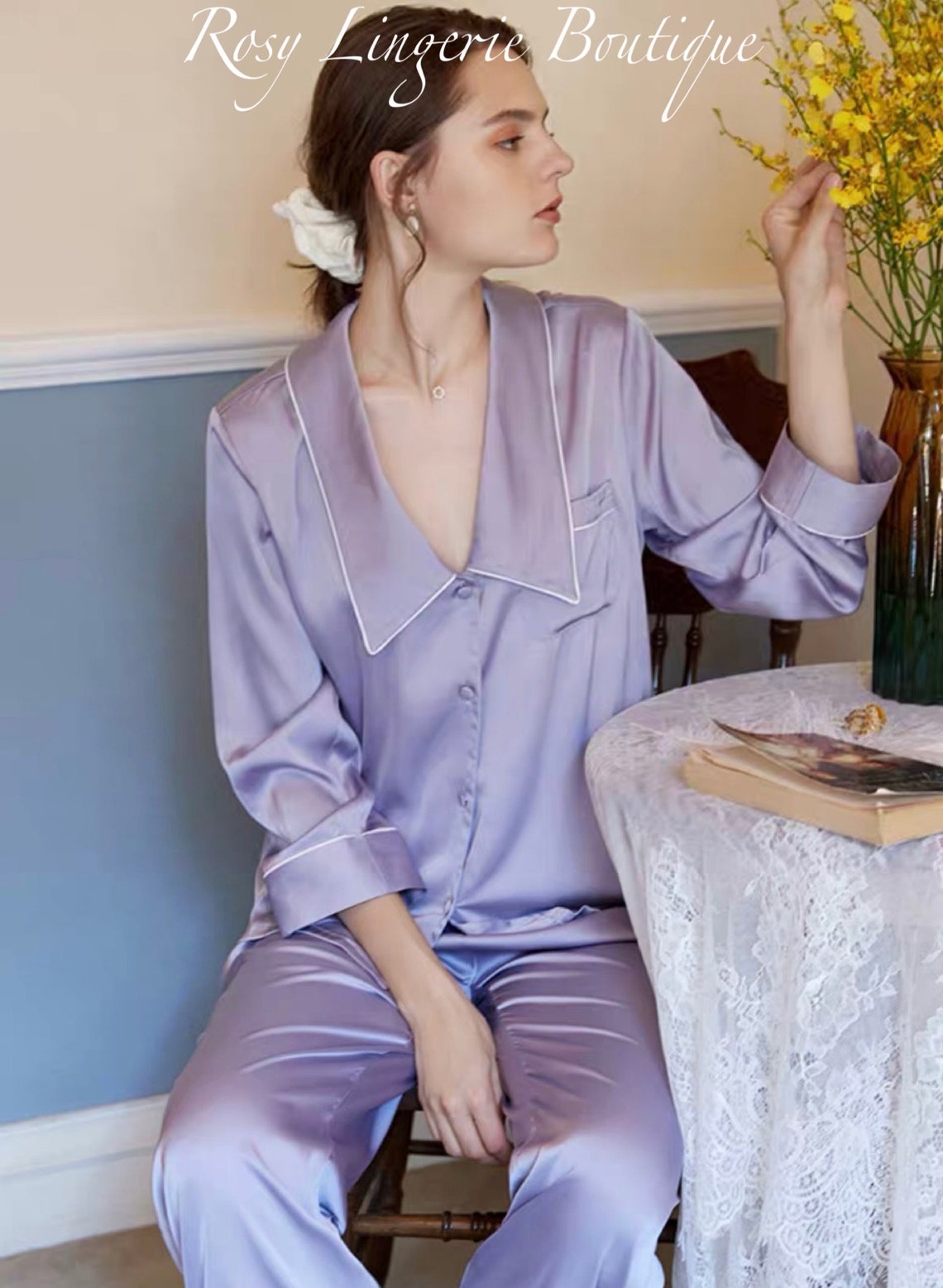 Lavender Pajama Set Satin Pajama Set Wedding Bridal Silk Etsy Canada