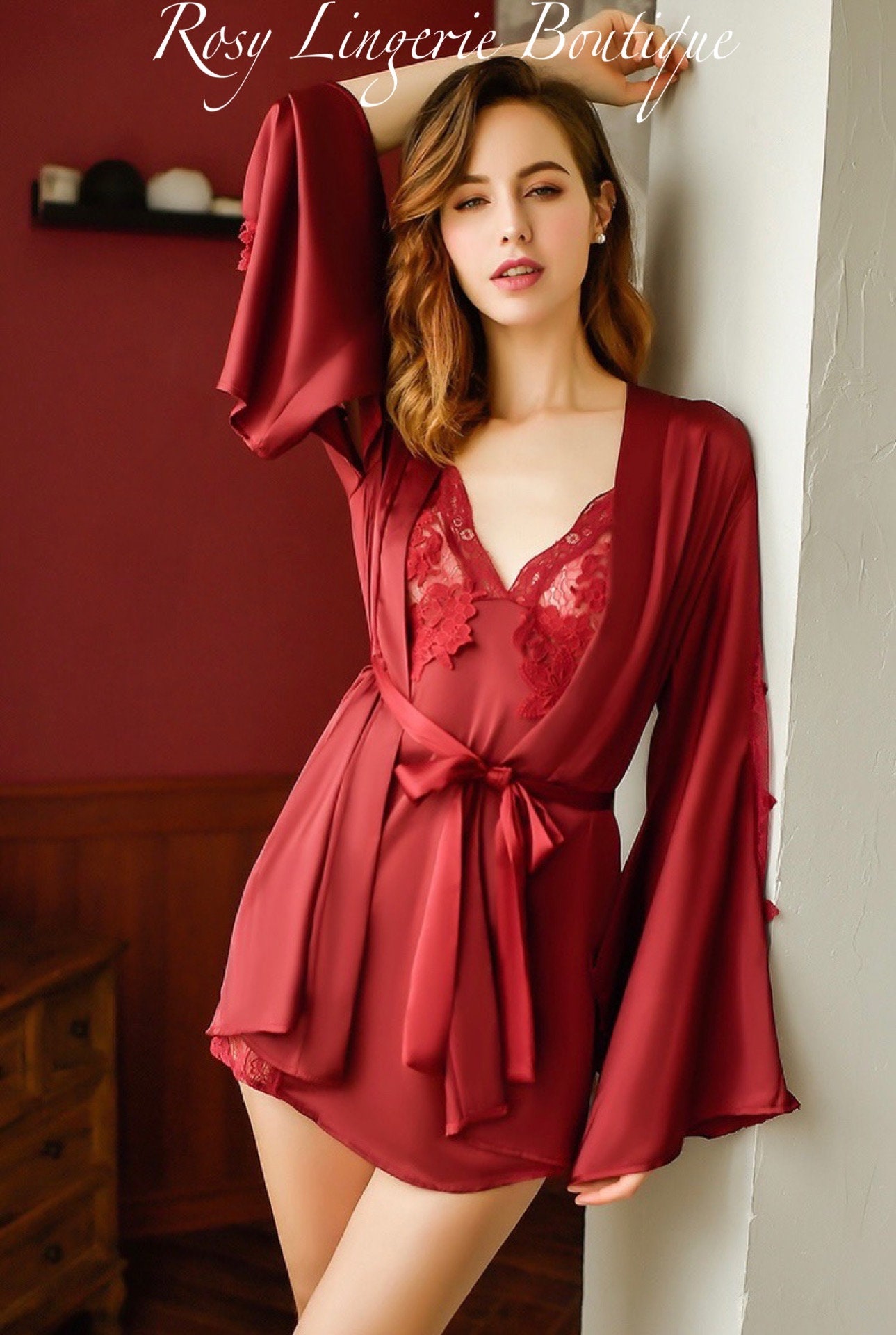 Set of Satin Slip Dress With Matching Satin Robe Sexy Satin Etsy