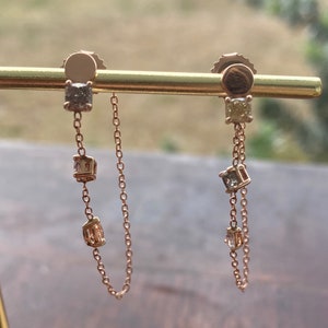 Linked Earrings- Yellow diamonds and rose solid gold