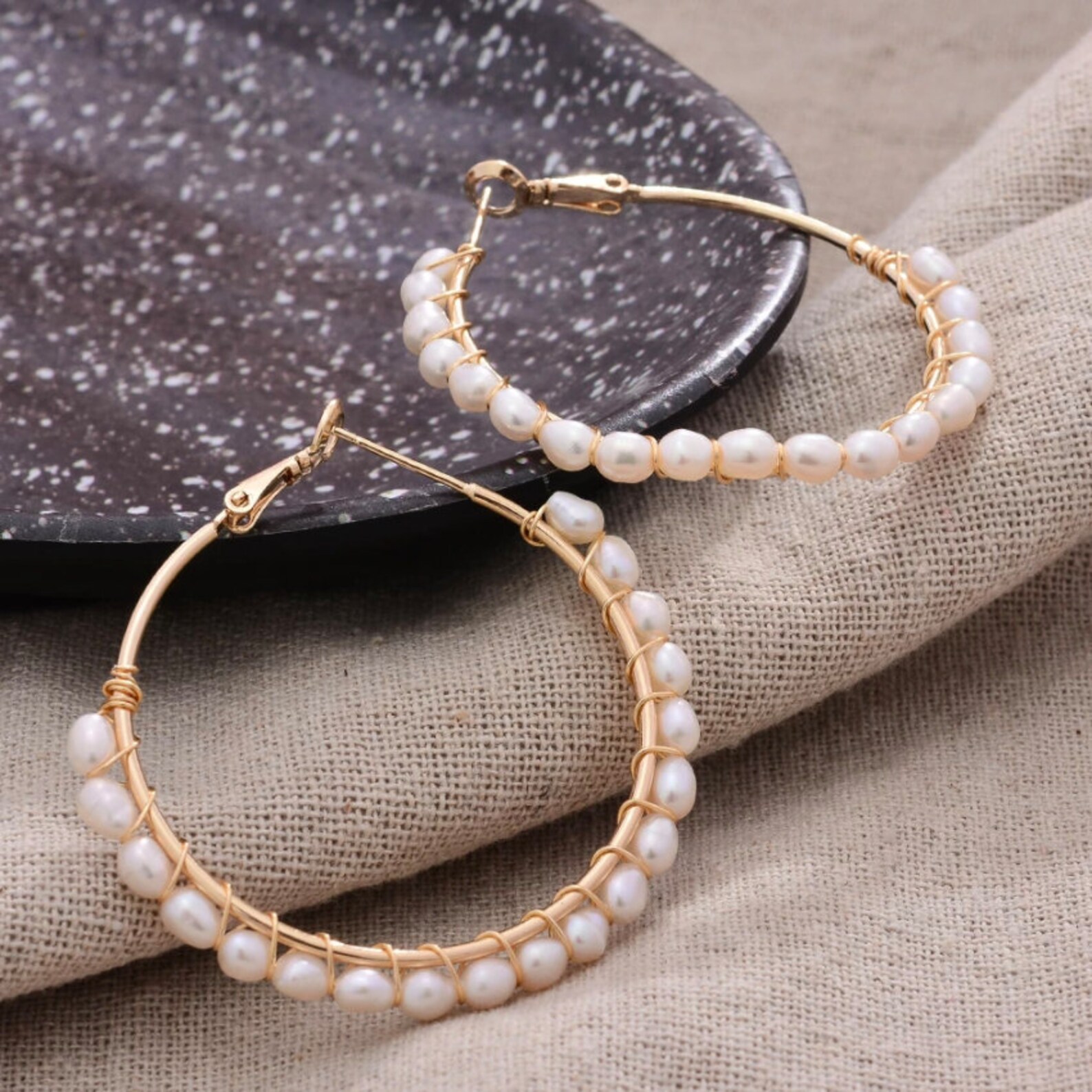 14K Gold Filled Natural Freshwater Pearl Hoop Earrings Etsy