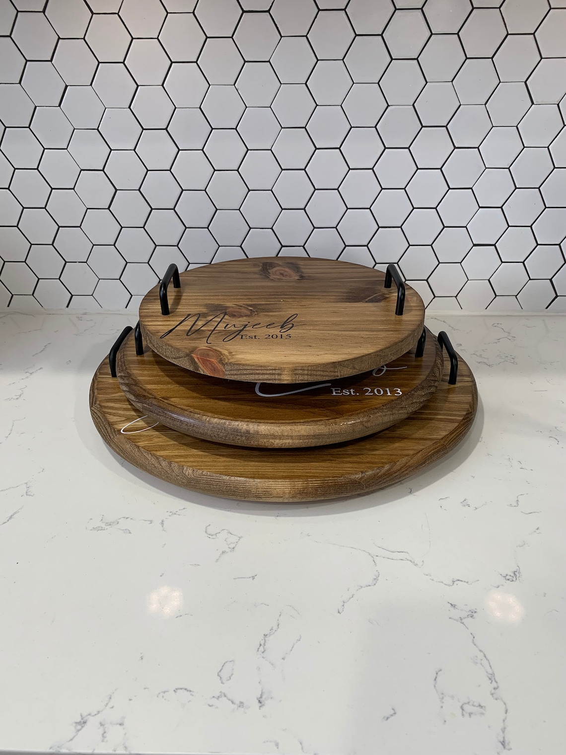 Personalized Round Tray Lazy Susan Turntable Wood Tray Etsy