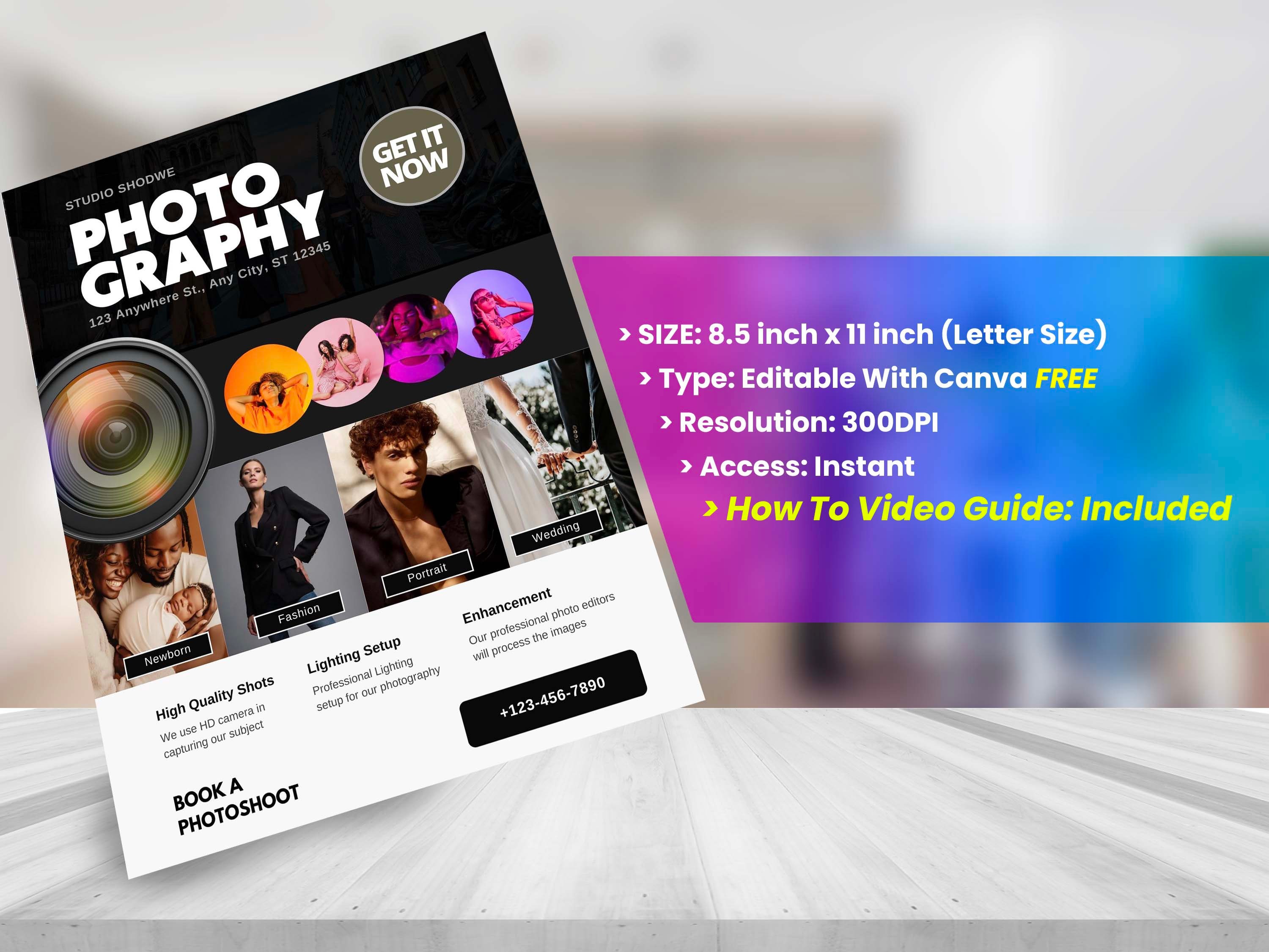PHOTOGRAPHY FLYER DIY Editable Canva Template, Printable &amp; Social Media ...