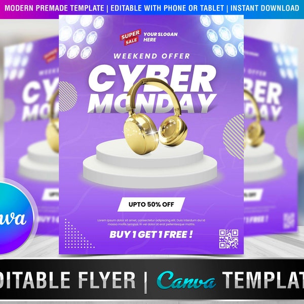 CYBER MONDAY FLYER Diy Editable Canva Template, Printable & Social Media, Cyber Monday Sale, Black Friday, Cyber Monday Etsy, Christmas Gift