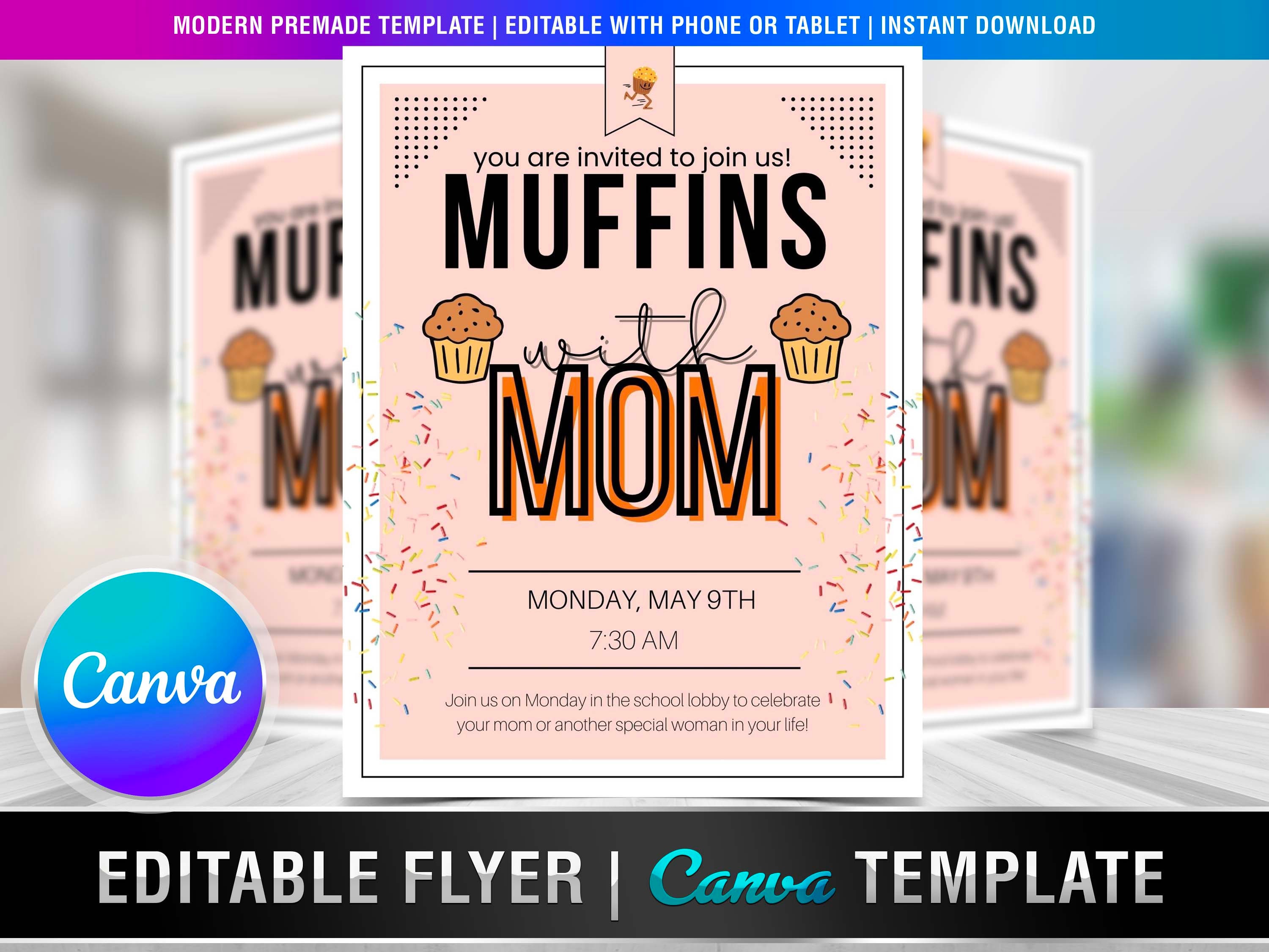 MUFFIN MOM FLYER Diy, Editable Canva Template, Printable & Social Media