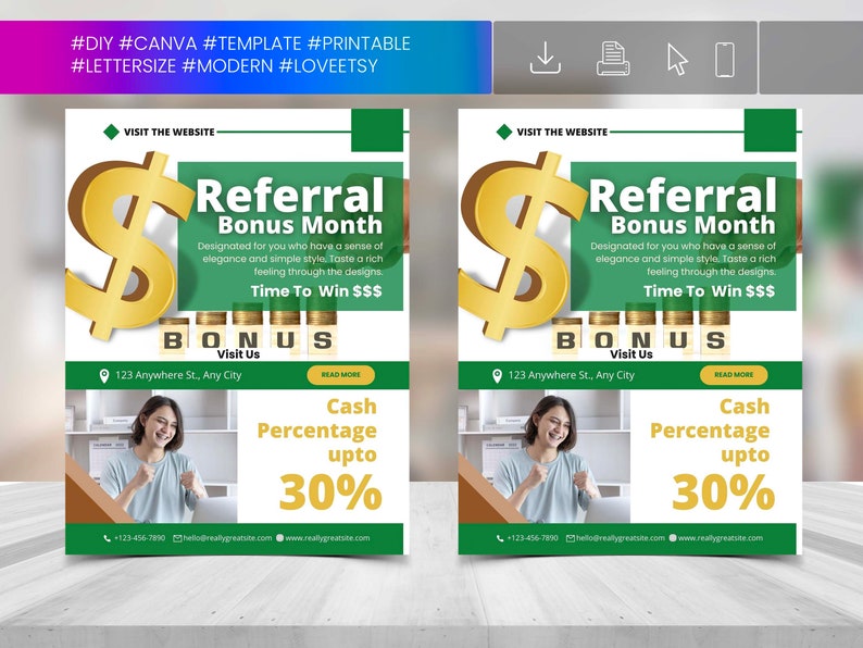 REFERRAL BONUS FLYERS Diy Editable Canva Template, Printable & Social