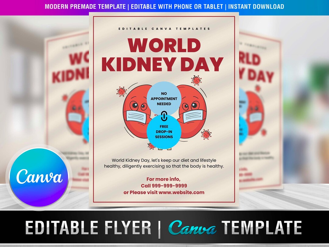 Folleto del DÍA MUNDIAL DEL RIÑON Diy, Plantilla Canva editable ...