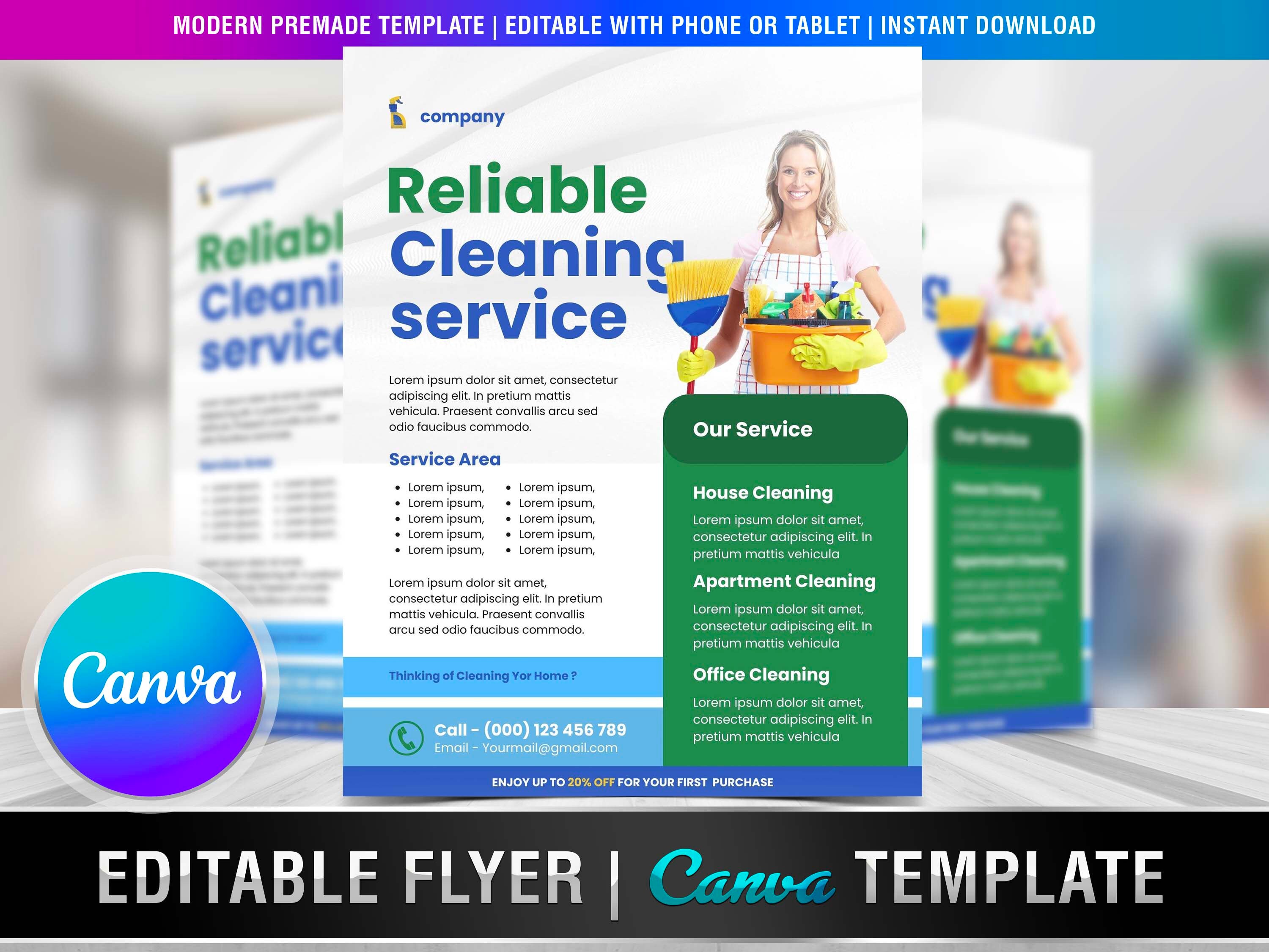 CLEANING SERVICE FLYER, Diy Editable Canva Template, Printable & Social