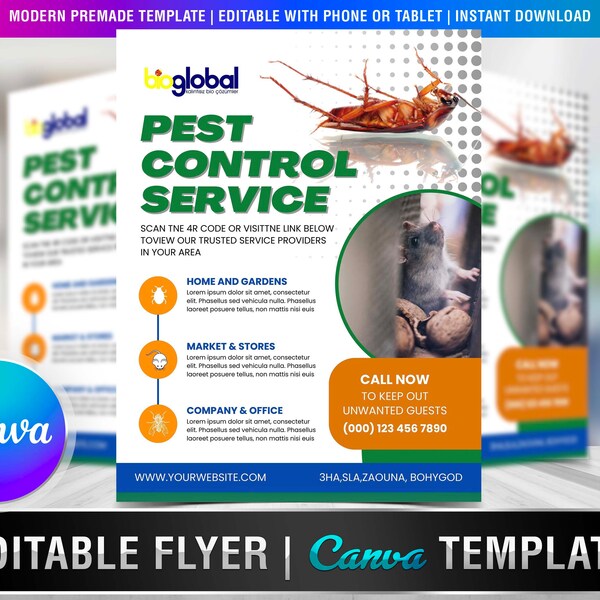 PEST CONTROL SERVICE Flyer Diy Editable Canva Template, Printable & Social Media, Pest Control, Pest, Service, Exterminator, Pest Treatment