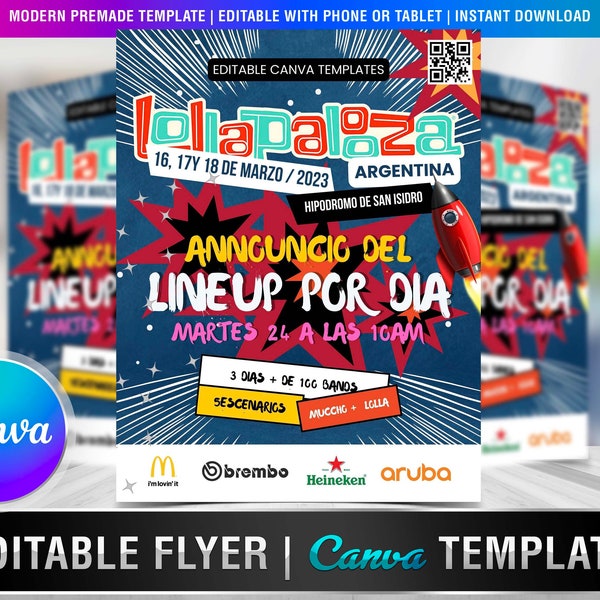 LOLLAPALOOZA FLYER Diy Editable Canva Template, Printable & Social Media, Lollapalooza, Hobipalooza, Bts, Jhope, Hobi, Festival, Music