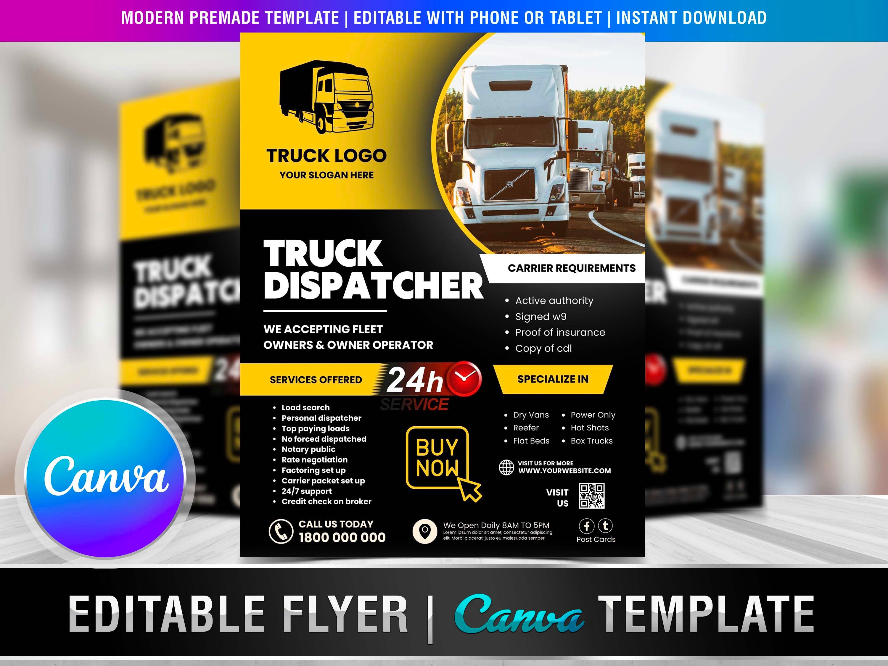 TRUCK DISPATCHER FLYER Diy Editable Canva Template Printable Social TRUCK DISPATCHER FLYER Diy Editable Canva Template Printable Social