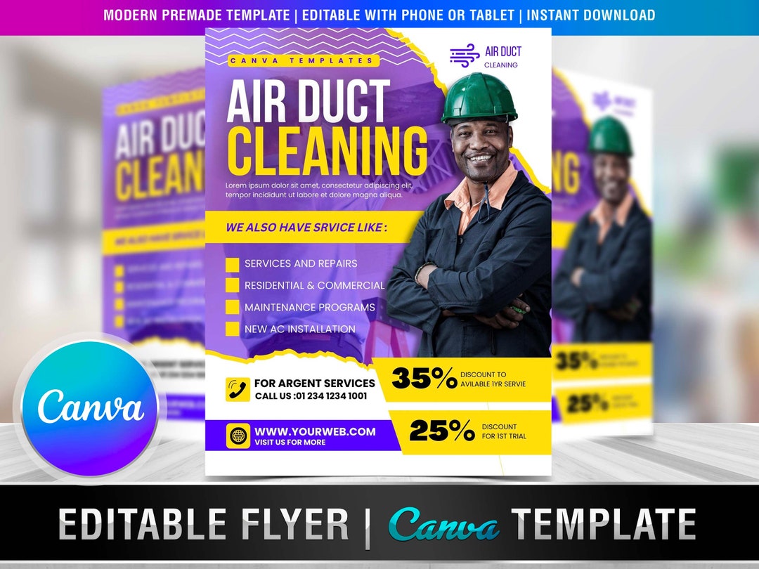 AIR DUCT CLEANING Flyer Diy Editable Canva Template, Printable & Social