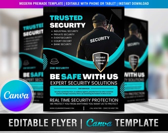 SECURITY SERVICE FLYER Diy Editable Canva Template, Printable & Social Media, Security Service, Security, Private, Broucher, Leaflet