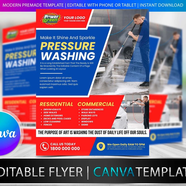 POWER WASHER FLYER Diy Editable Canva Template, Printable & Social Media, Pressure Washer, Clean, Power Washer Svg, Heavy Cleaning Svg