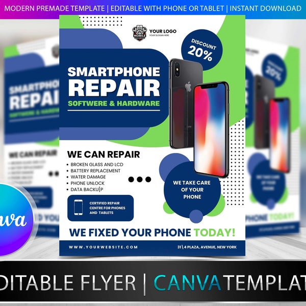 SMART PHONE REPAIR Flyer Diy Editable Canva Template, Printable & Social Media, Repair, Service, Mobile Phone Lanyard, Mobile Phone Repair