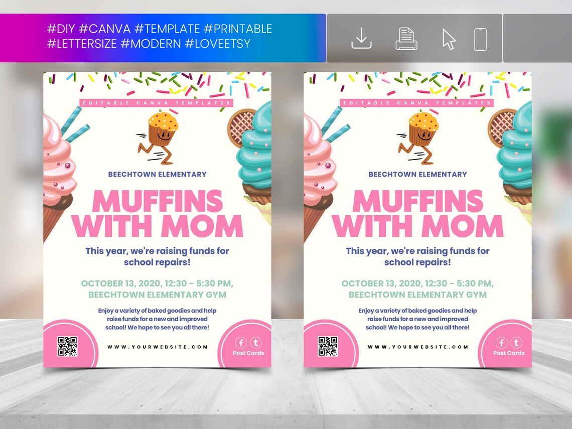 MUFFIN MOM FLYER Diy, Editable Canva Template, Printable & Social Media