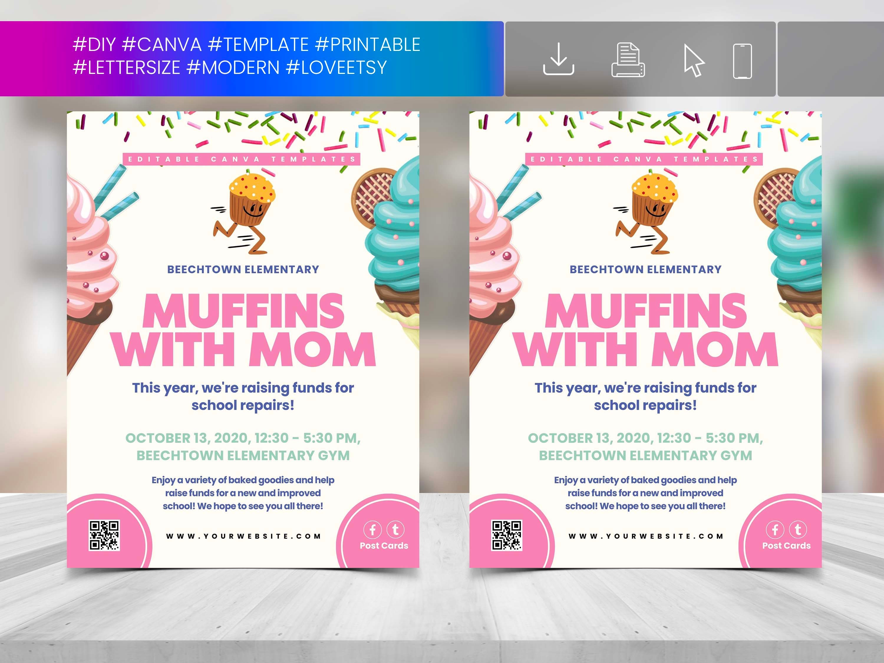 MUFFIN MOM FLYER Diy, Editable Canva Template, Printable & Social Media