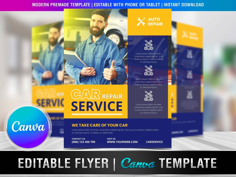 AUTO REPAIR SERVICE Flyer Editable Canva Template Printable Etsy